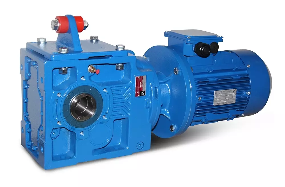Motor s kuželovou převodovkou s podporou krouticího momentu 
